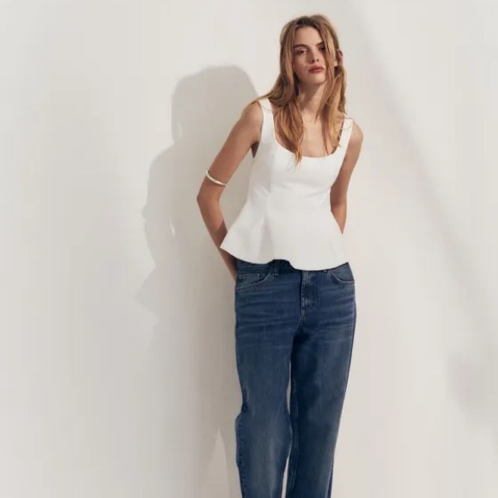 NWT Zara White Stretchy Peplum Top